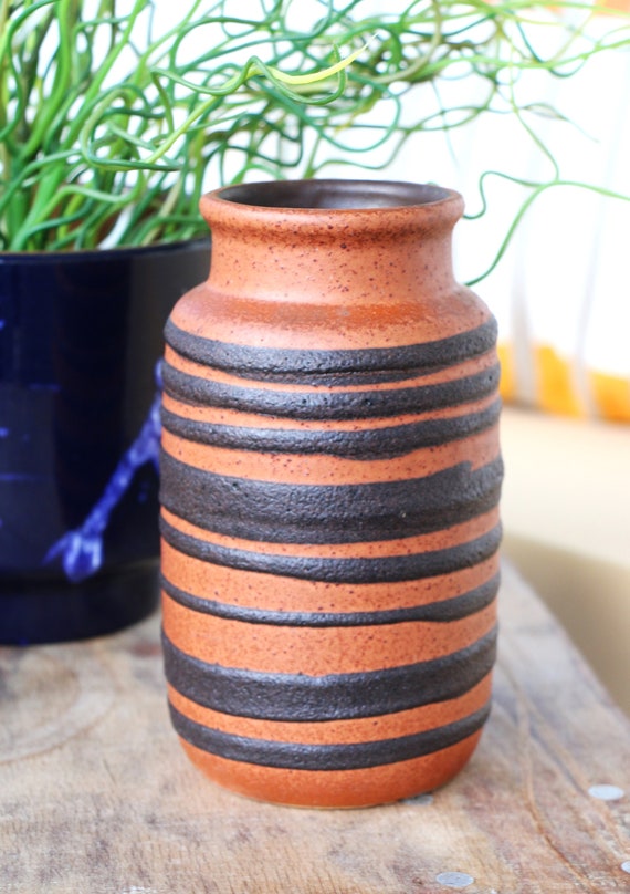 Scheurich 231-15 Vase: Braun Schwarze Fat Lava West German Pottery