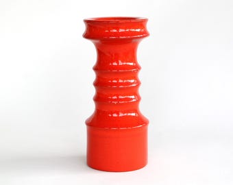 Jasba Ceramic Candle Holder: bright red Fat Lava, Mid-Century Modern Pottery