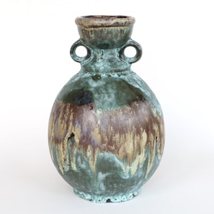Rather unusual Ruscha vase 309 green brown pitcher West German art pottery Fat Lava modernist organic shape mid century modern two handled