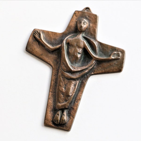 Small bronze crucifix modernist cross mid century modern mid mod holy cross vintage west germany brutalist life of christ
