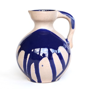 Marei West German Pottery Vase: Blue Splash Fat Lava, Mid-Century Modern Jug