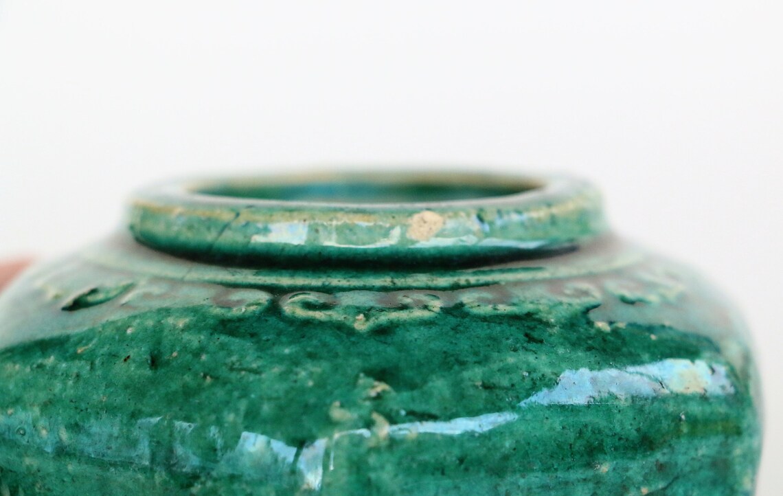 Vintage Chinese Ginger Jar green glazed stoneware jar possibly Etsy