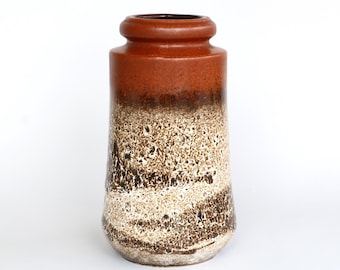 Scheurich Fat Lava Vase 549-21: Beige Brown West German Pottery