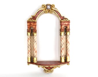 Consola de pared estilo Hollywood Regency, de madera maciza con marco pintado, estilo años sesenta, hecha a mano en Alemania, para estatuilla.