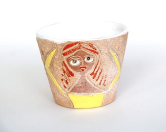 Fratelli Fanciullacci small 'girl' planter; handmade pottery Italy 3639 mid century modernist vintage