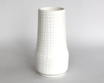 Scheurich 529-18 Fat Lava Vase: White Pale Yellow Speckled West German Pottery (18.3cm)