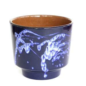 Maceta de cerámica Marei de Alemania Occidental, azul, estilo MCM, moteada, 12 sobre 2