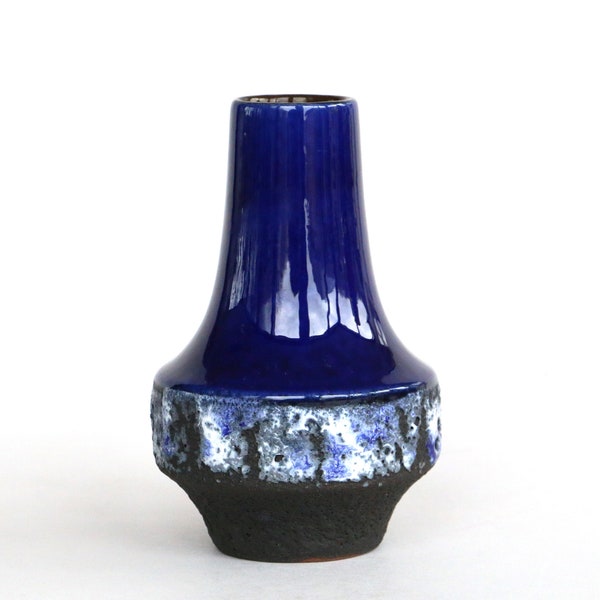 Small Carstens Tonnieshof Fat Lava vase 1254-13 Heinz Siery Malmo blue white black west german pottery vase mid century modern modernist