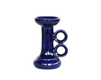 Pan Keramik candle holder blue West German pottery candlestick fat lava mid century modern