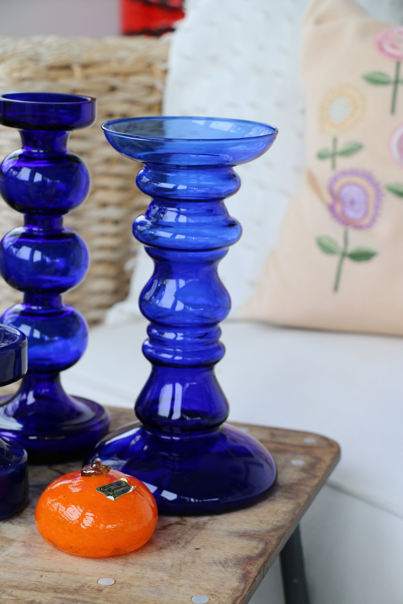 Blue Hooped Glass Vase and Candle Holder Ingrid Glass Etsy