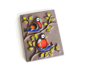 Carstens Tönnishof Ceramic Wall Plate: Birds, Brown Green Glaze (West German Pottery)