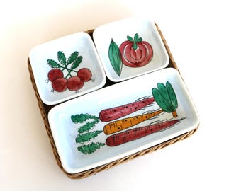Vintage Schramberg vegetable decor snack serving Set: 1955 4 piece West German Pottery
