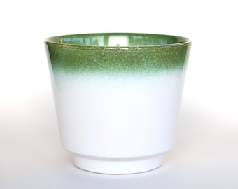 Maceta vintage de cerámica verde y blanca, de Alemania Occidental