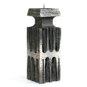 Casper Kunstguss brutalist candle holder metal modernist candle stick mid century modern west german black white vintage with label