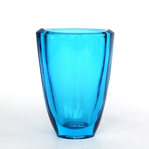 Czech Sklo Union vase Rudolfova Hut Vaclav Hanus 1958 chrystal glass blue aqua turquoise mid century modern modernist ZBS bohemian 12995