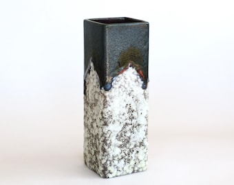 Square West German pottery vase 538-20 FAT LAVA grey black white modernist possibly Fohr