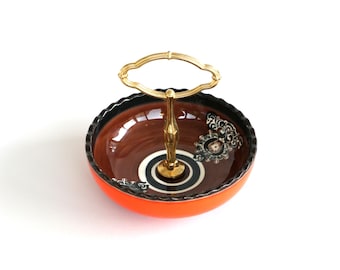 Schramberg Adlon serving dish red brown black 70s west german pottery party bowl