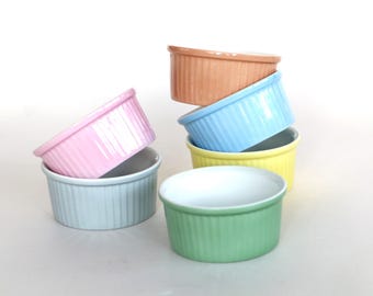 Juego de 6 ramequines Rosenthal Kronach R/2, estilo vintage, ideales para horno o soufflé, en colores carnaval.