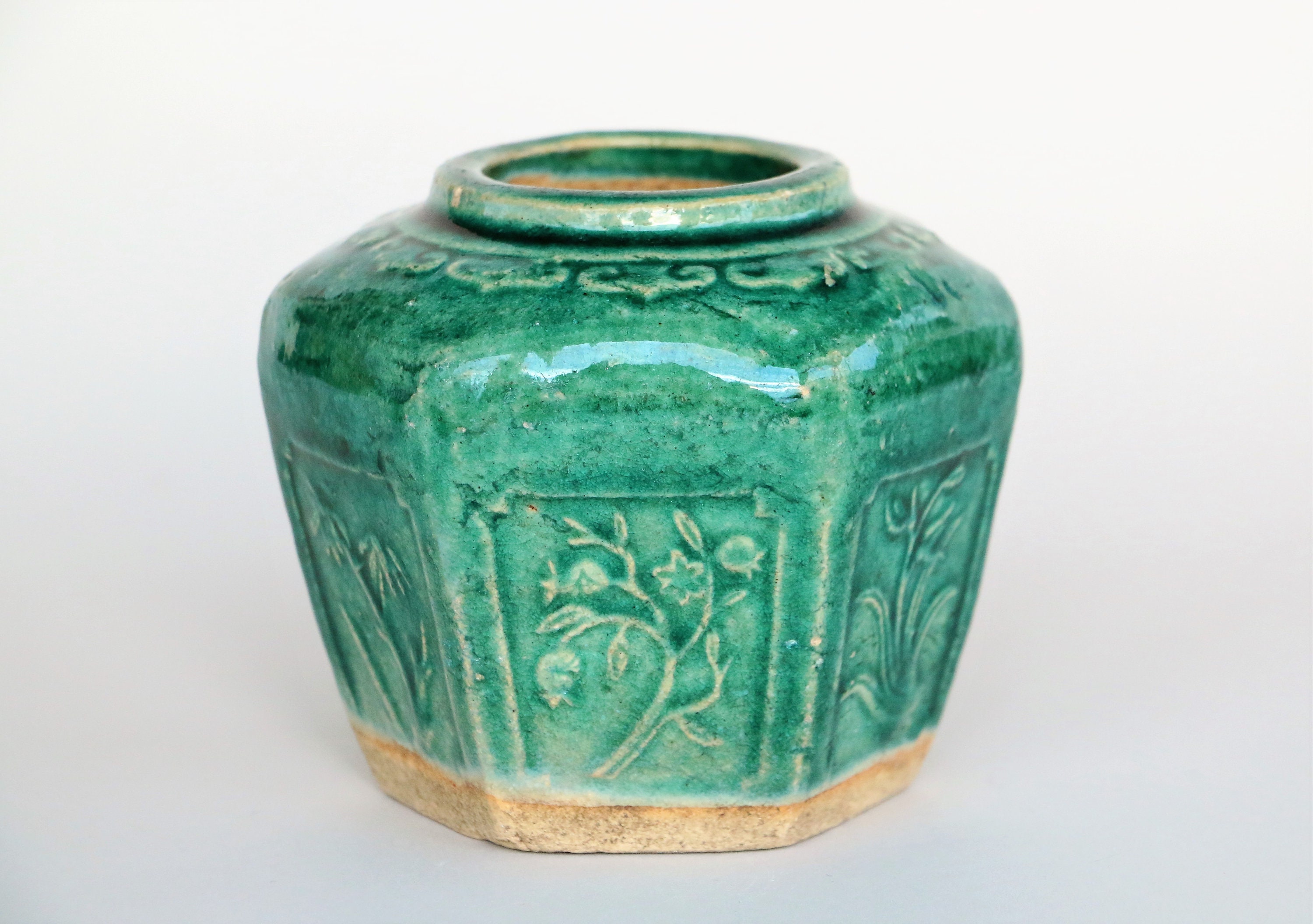Vintage Chinese Ginger Jar green glazed stoneware jar possibly Etsy