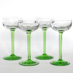 Antique art nouveau illusion liqueur glasses small jugendstil 1910 blown glass hand made green stemmed german crystal glasses liquor