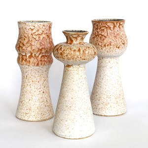 Set of 3 Albert Kiessling vases Langenhessen studio pottery hand made East German vintage brown beige mid century modernist ceramics 70s