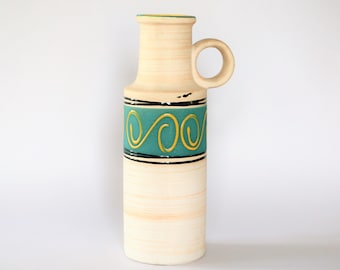 Jarrón Scheurich 401-28, cerámica vintage de Alemania Occidental, espiral amarillo verdoso