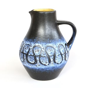 Jasba handled vase 246-15 black white blue West German pottery Fat Lava modernist ceramic