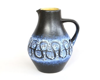 Jasba handled vase 246-15 black white blue West German pottery Fat Lava modernist ceramic