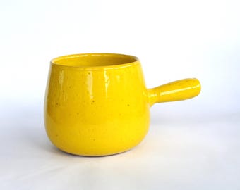 Maceta/bandeja para fondue vintage de Alemania Occidental, cerámica amarilla brillante