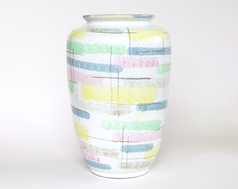 Jarrón Carstens 435-25: Cerámica de Alemania Occidental de los años 50, arcoíris pastel