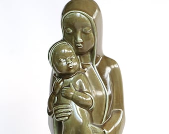 Estatua de cerámica de la Virgen y el Niño de mediados de siglo de Otto Hein