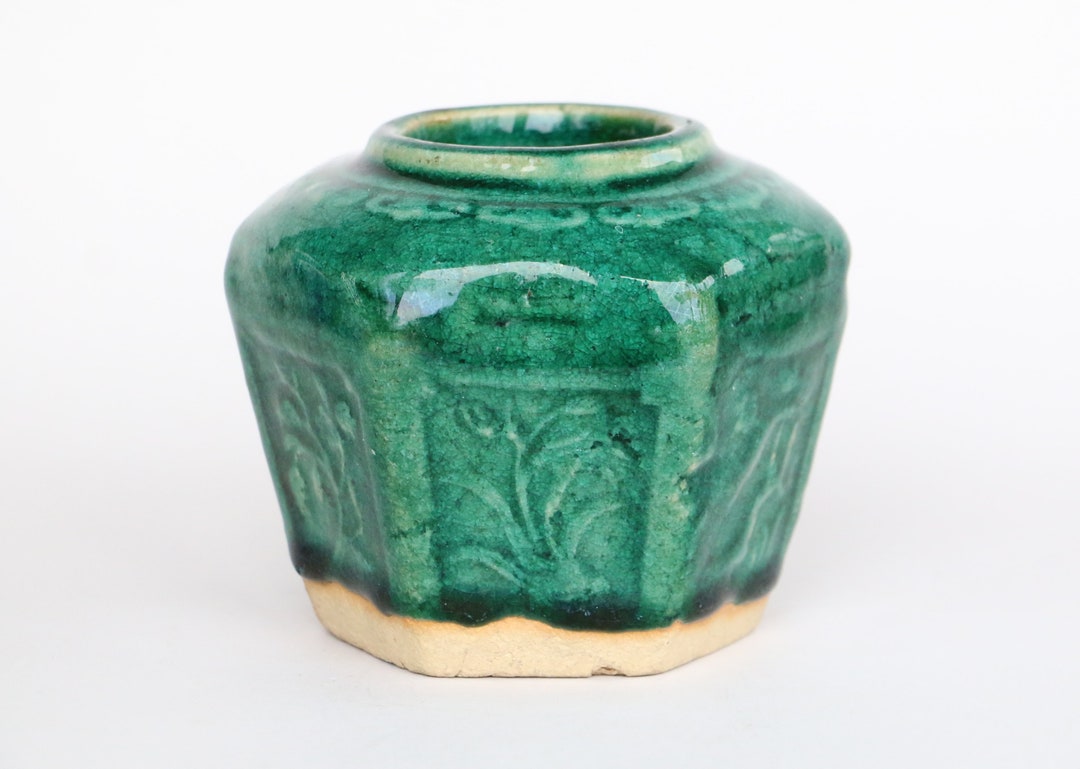 Vintage Chinese Ginger Jar Green Glazed Stoneware Jar Possibly Etsy