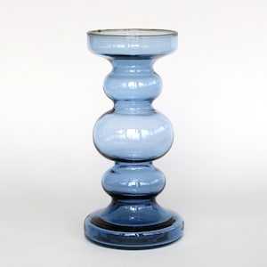 Clear blue hooped glass vase or hooped candle holder Ingrid Glashuette seventies grey blue candlestick mid century modern candelabra