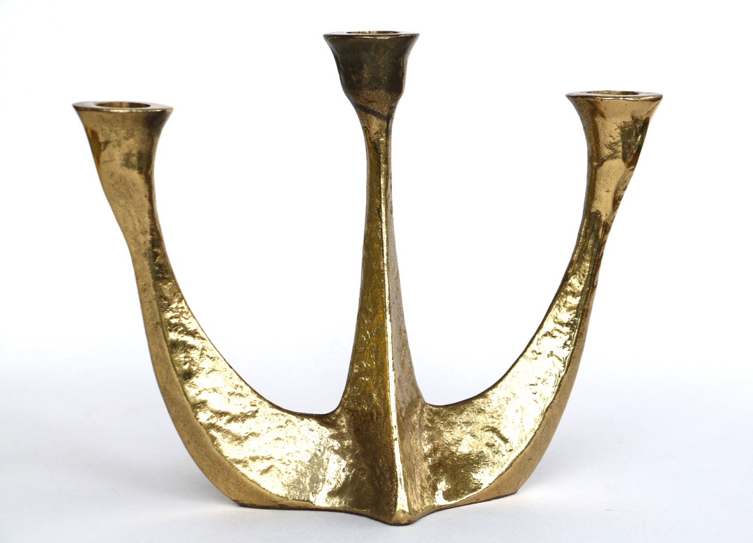 Stunning Brutalist Candle Holder German Solid Bronze Brass Metal