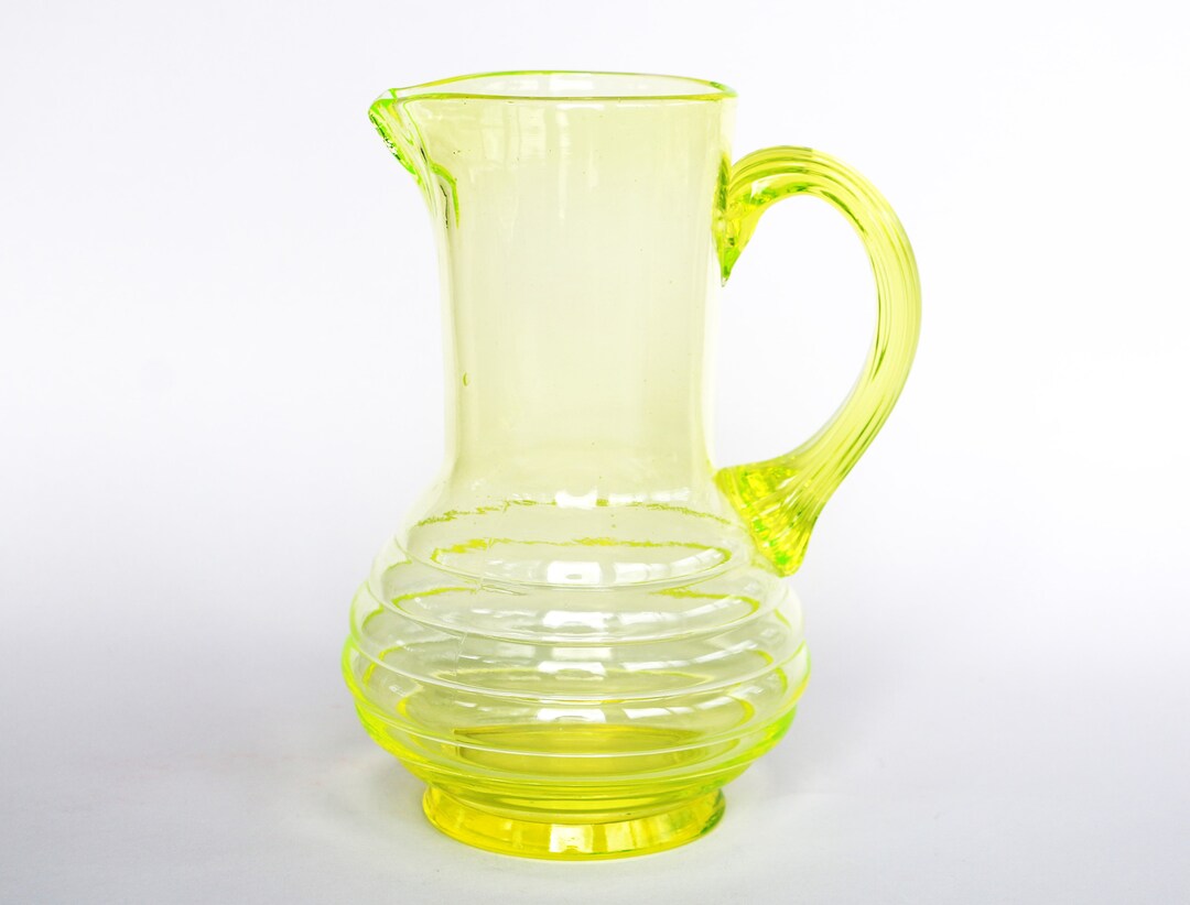 Yellow Uranium Glass Jug or Pitcher Empoli Italy Mid Century Modern