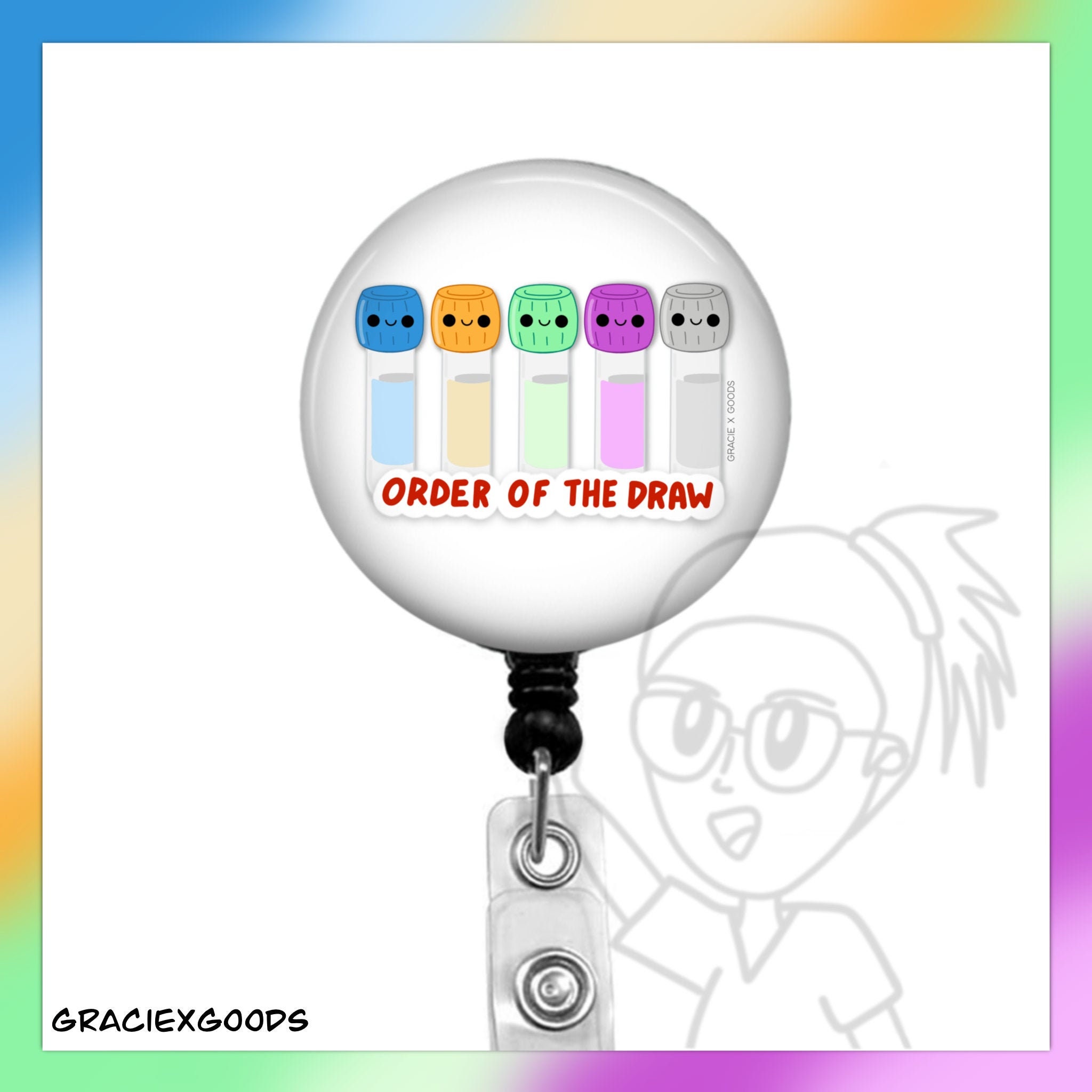 Order of the Draw, Lab Test Tubes, Badge Reel, Retractable Badge