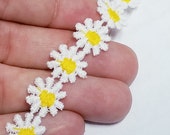 1 2 Inch White Crochet Daisy Trim with Yellow Center - 2 Yards - Crazy for Daisys