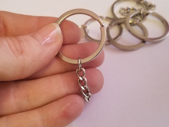 20 pcs - 1 1/8 Inch Silver - Heavy Duty Key Ring with Connector Chain