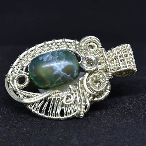 Green jade pendant jade and silver plated wire wrapped image 2