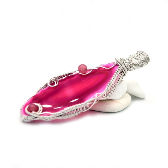 Agate pendant, crystal slice wire wrapped, geod slice pendant, gift idea
