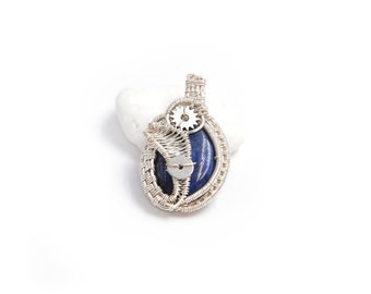 Lapis lazuli steampunk pendant; steampunk pendant; gifts for her; wire wrapped lapis lazuli; wire wrapped pendant; birthday gift;