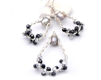 Pearl earrings and pendant; Swarovski crystals and pearls