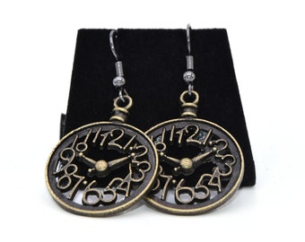 Clock earrings; fan of numbers; steampunk style; mathematical; time will tell