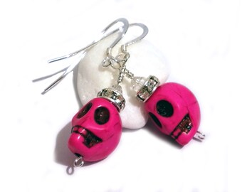 Skull earrings; pink; blue; turquoise; rock'n'roll life style; goth and horror