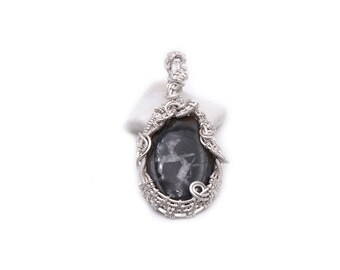 Black septarian pendant, wearable art