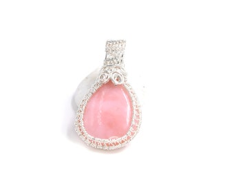 Pink opal - silver wire wrapped pendant; 0.99 silver pendant; pink opal pendant; wire wrapped opal; handmade gift