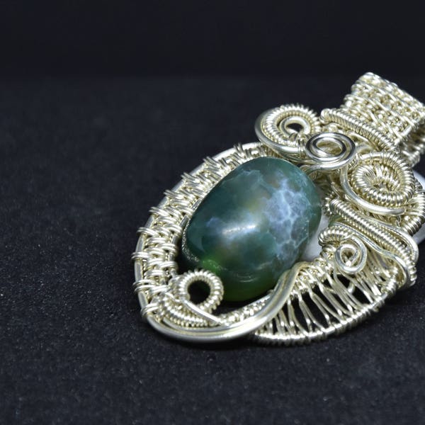 Green jade pendant jade and silver plated wire wrapped image 3