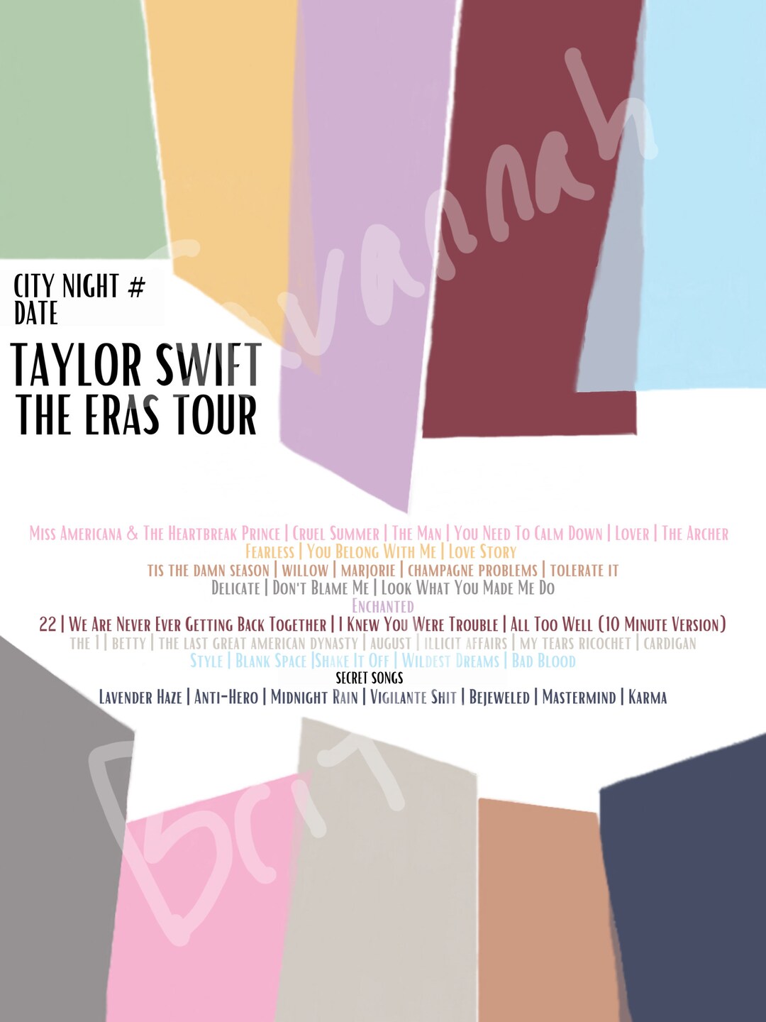 Minneapolis Night 2 TS Eras Tour Setlist Etsy