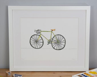 Racer Bike Print, Bicycle Art, Bike Illustration, Christmas Gift For Him, Racer Illustrated Retro Bike Print, Christmas Gift for Cyclist