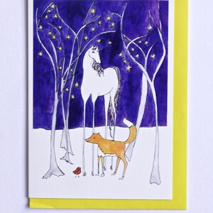 Carte Licorne, Anniversaire Licorne, Illustration Licorne, Carte Licorne et Renard, Carte Licorne Illustrée à la Main Fox Wood